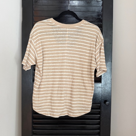 Faherty Oceanside Linen V-neck Tee Women Size SMALL Relaxed Hampton Stripe - Picture 5 of 10